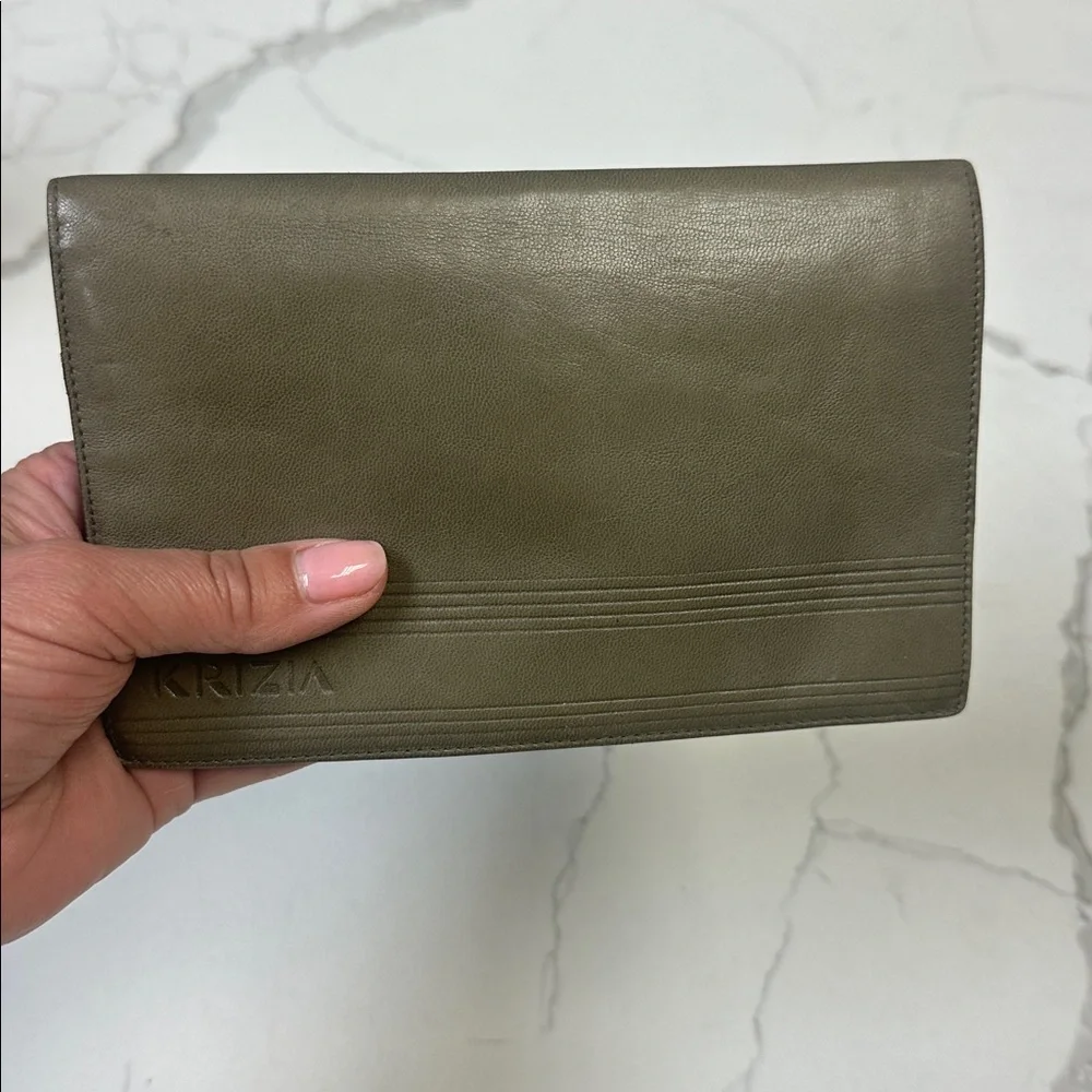 Krizia Italian Leather Wallet Olive Green Billfold - Picture 12 of 13